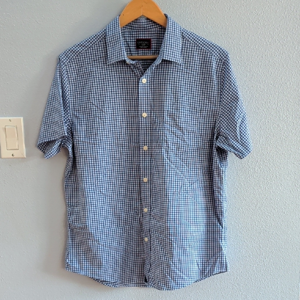 UNTUCKit Cagliari Performance Short Sleeve Blue Checkered Men's Shirt